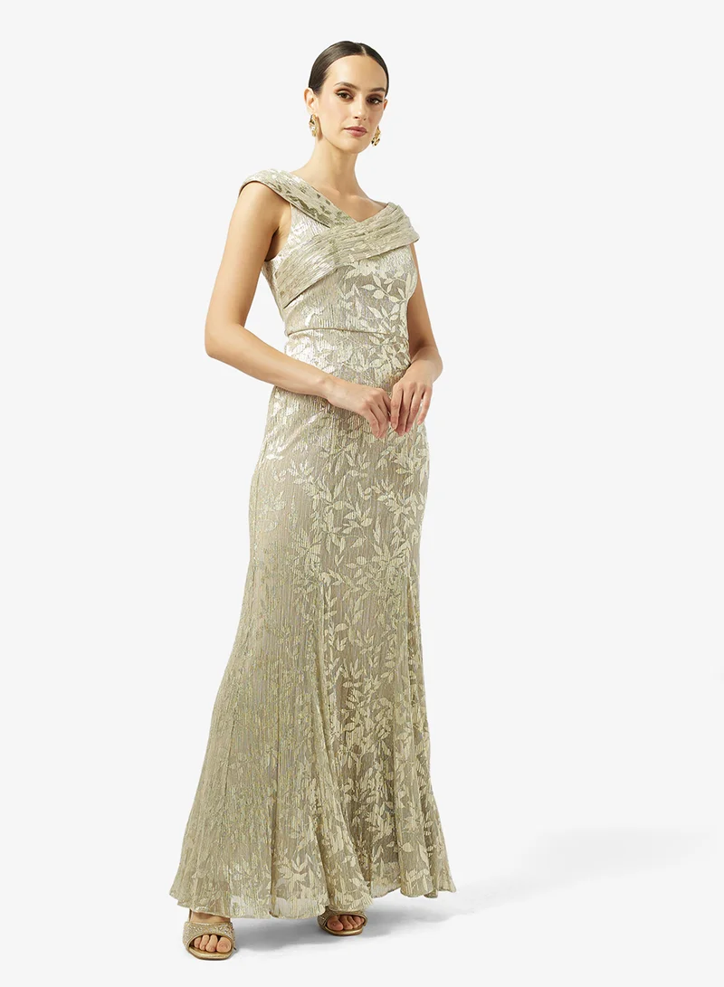 Adrianna Papell  V Neck Mesh Detailed Maxi Dress for Women | Best Price UAE